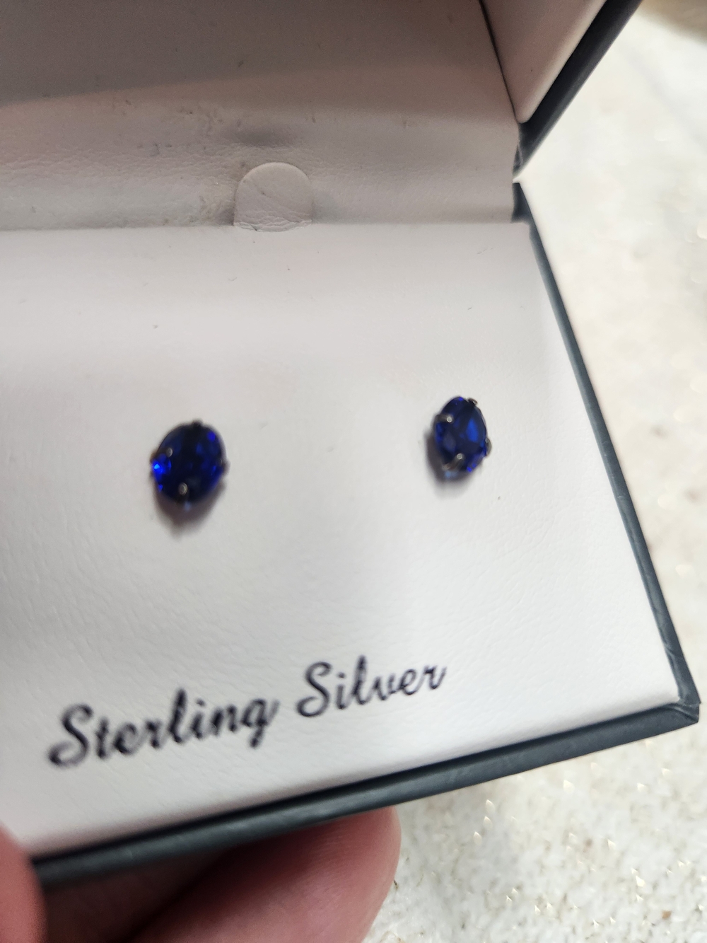 Sterling Silver Blue Oval Stud Earrings